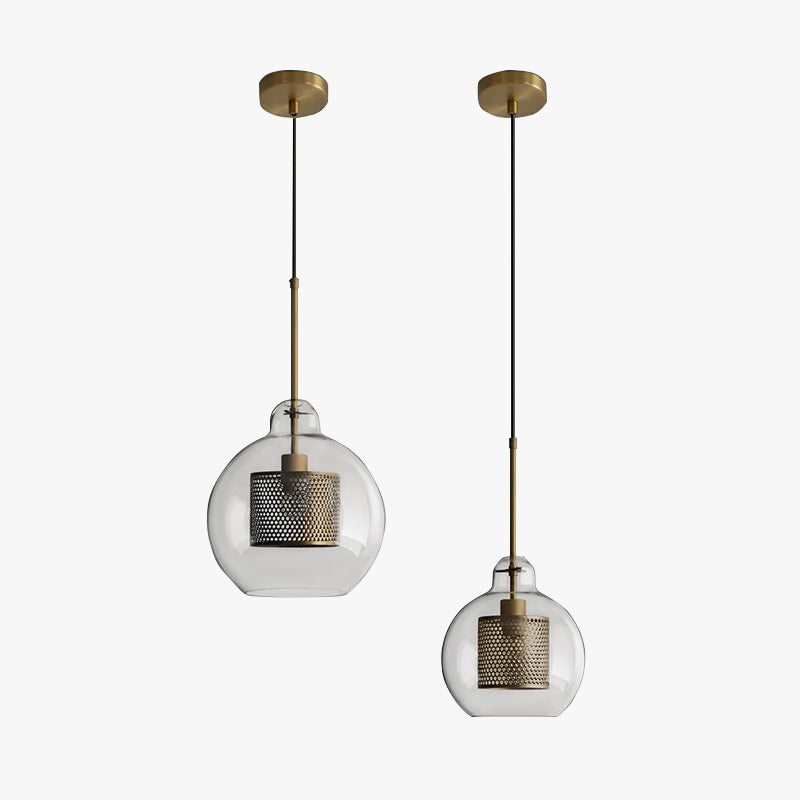 Kristy Suspension Globe/Cylindre Moderne, Métal/Verre, Doré/Argent, Salon