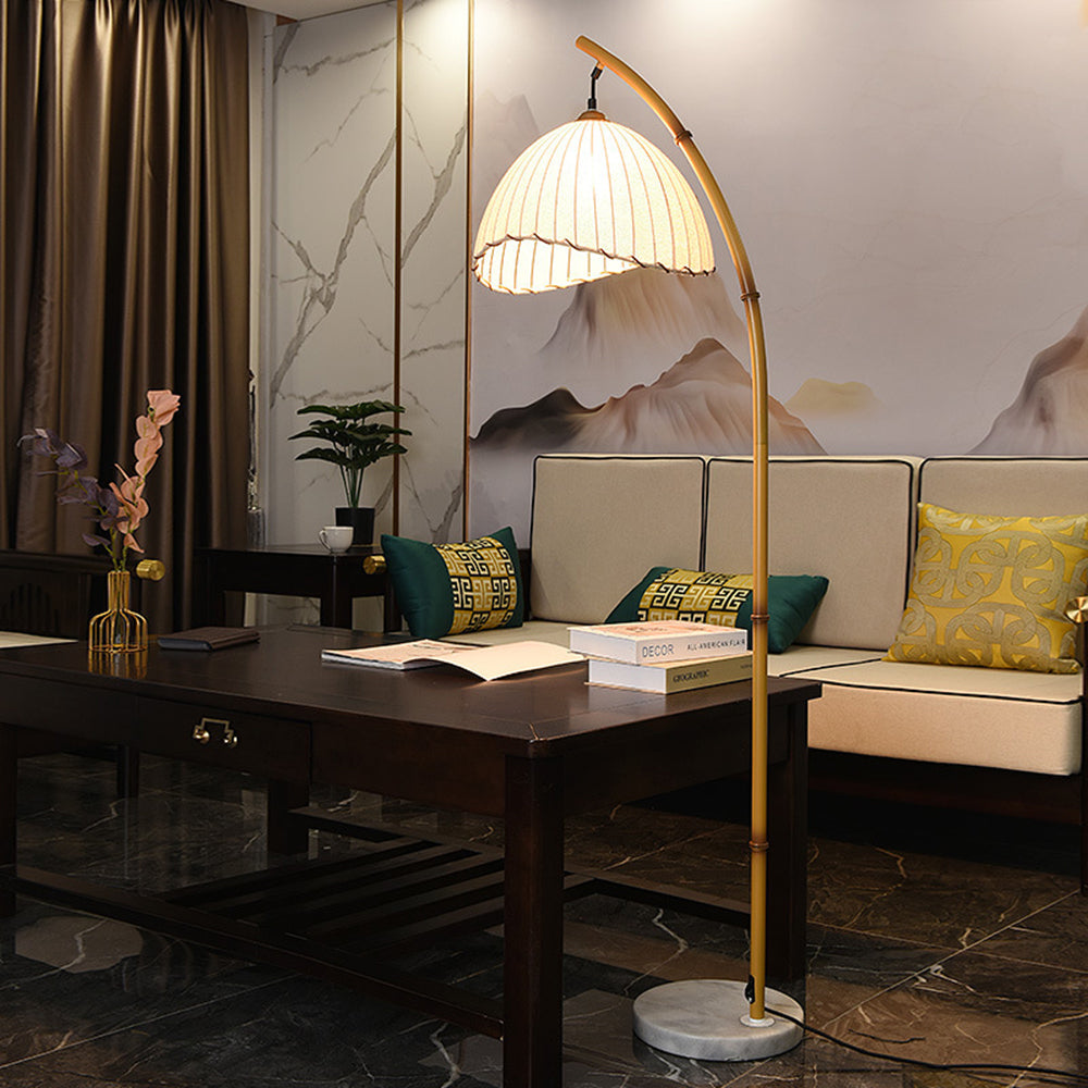 Muto Lampadaire Bambou Simple, Métal/Tissu, Blanc, Salon