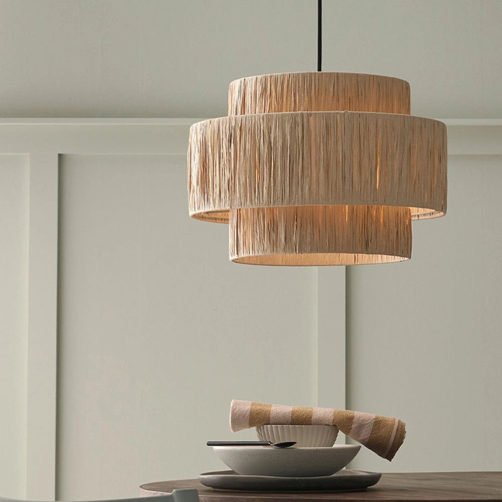 Ritta Rattam Suspension Ronde Simple, Métal/Rotin, Marron, Chambre à Coucher/Librairie