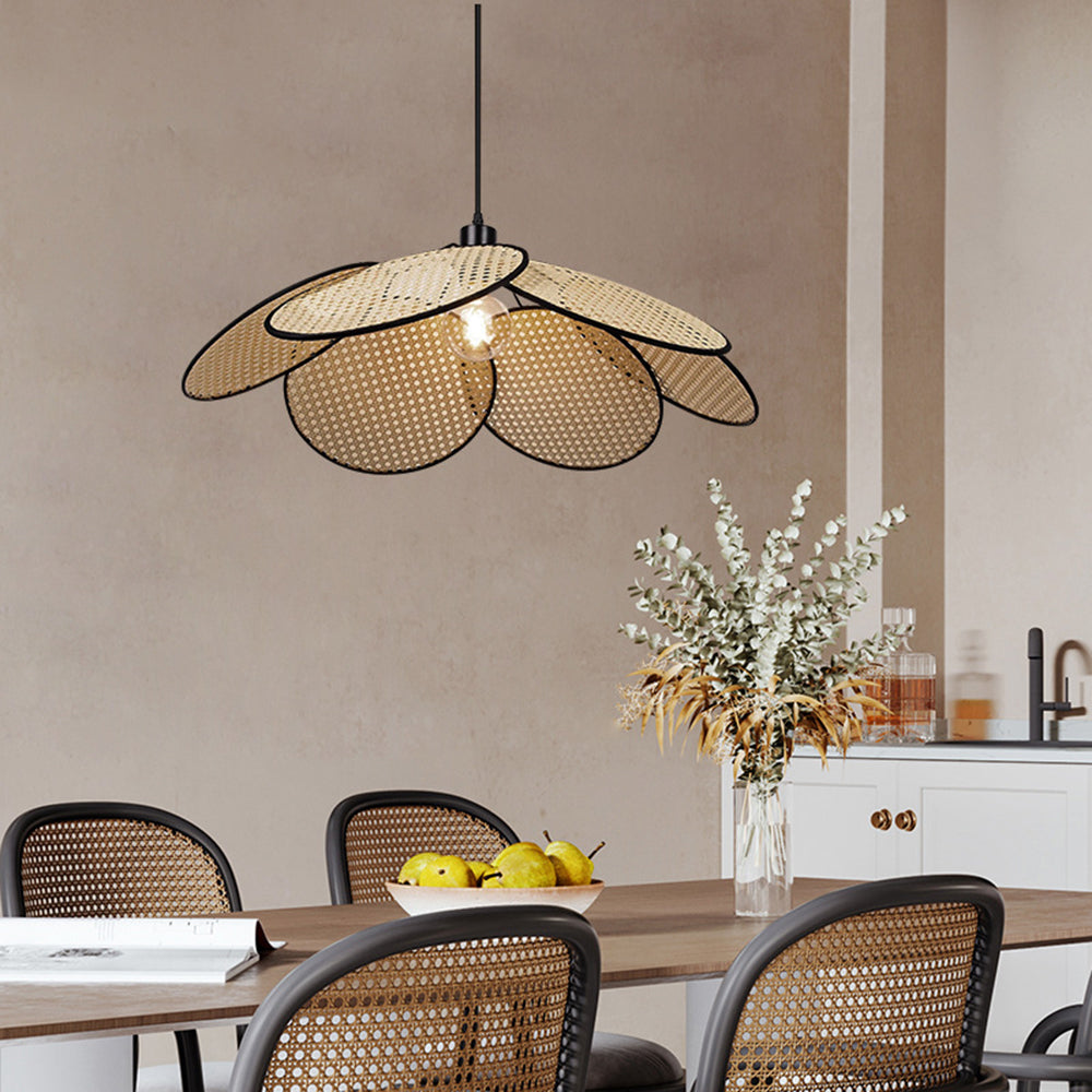 Ritta Suspension Fleur Moderne, Métal/Rotin, Noir/Blanc, Salon
