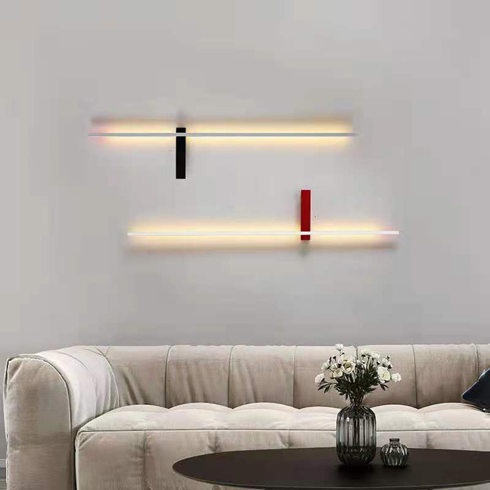 Ray Applique Murale Multicolore Linéaire, Métal/Acrylique, Blanc/Noir/Rouge, Salon