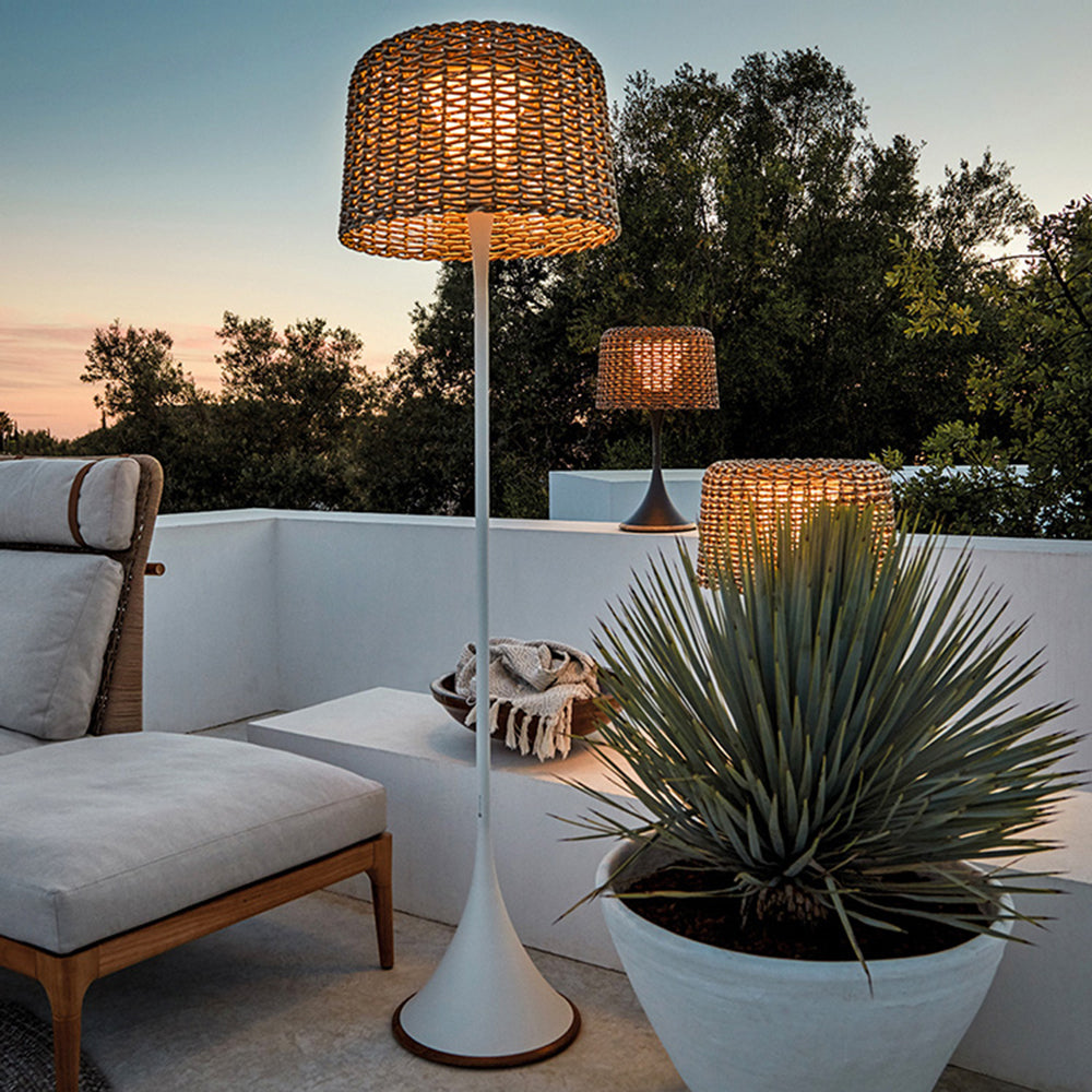 Ritta Lampadaire Cylindre Naturel, Métal/Rotin, Blanc/Noir, Balcon