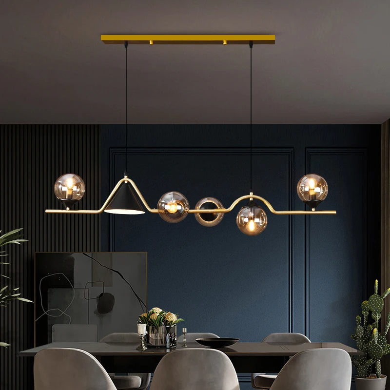 Ray Moderne LED Suspension Noir/Or Verre Salon/Chambre à Coucher