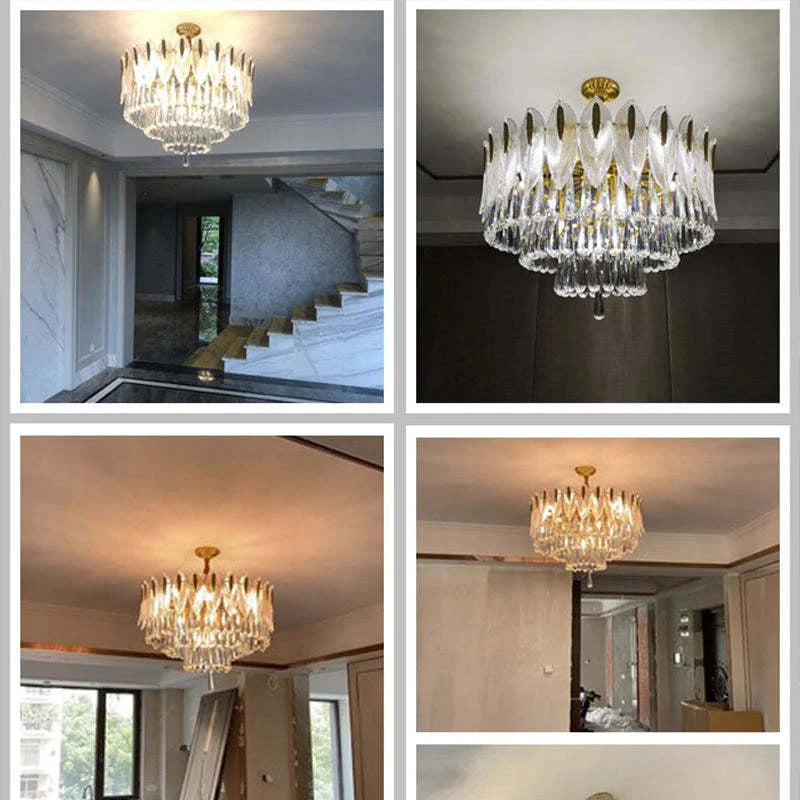 Kristy Lustre Plume Cristal, Métal/Cristal, Doré, Salon