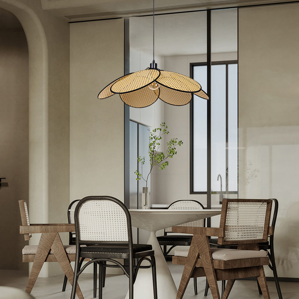 Ritta Suspension Fleur Moderne, Métal/Rotin, Noir/Blanc, Salon