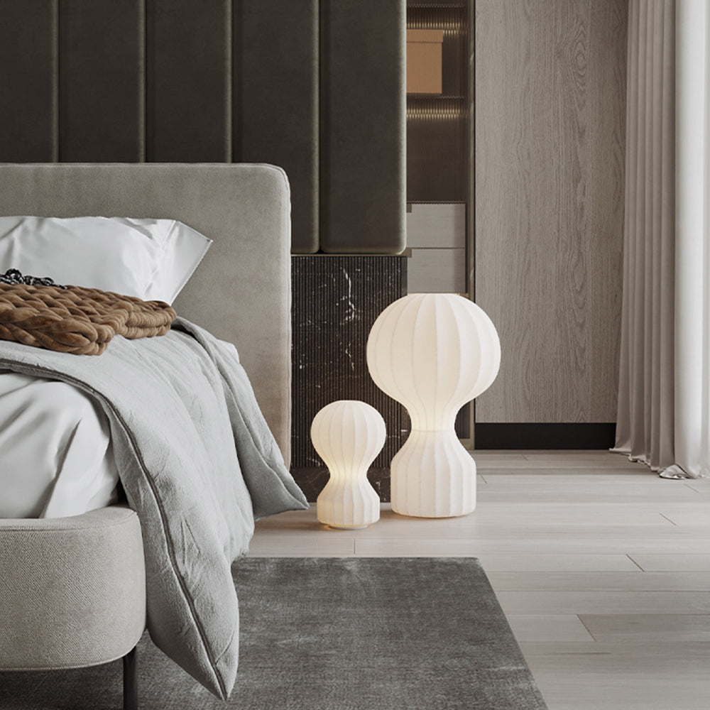 Ritta Lampe de Table Simple, Métal/Soie, Blanc, Chambre à Coucher
