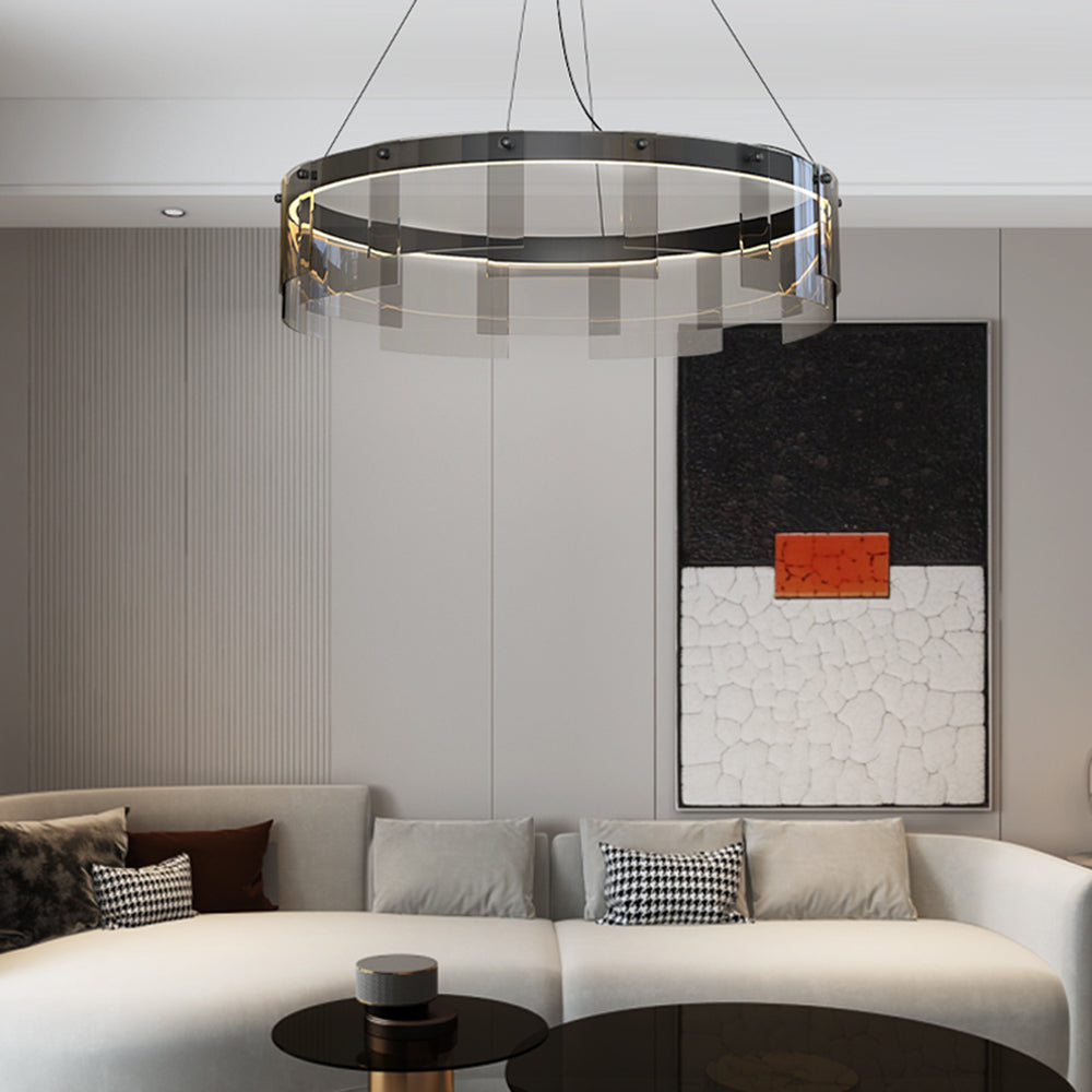 Arisha Suspension Anneau Moderne, Métal/Verre, Noir, Chambre à Coucher/Salon
