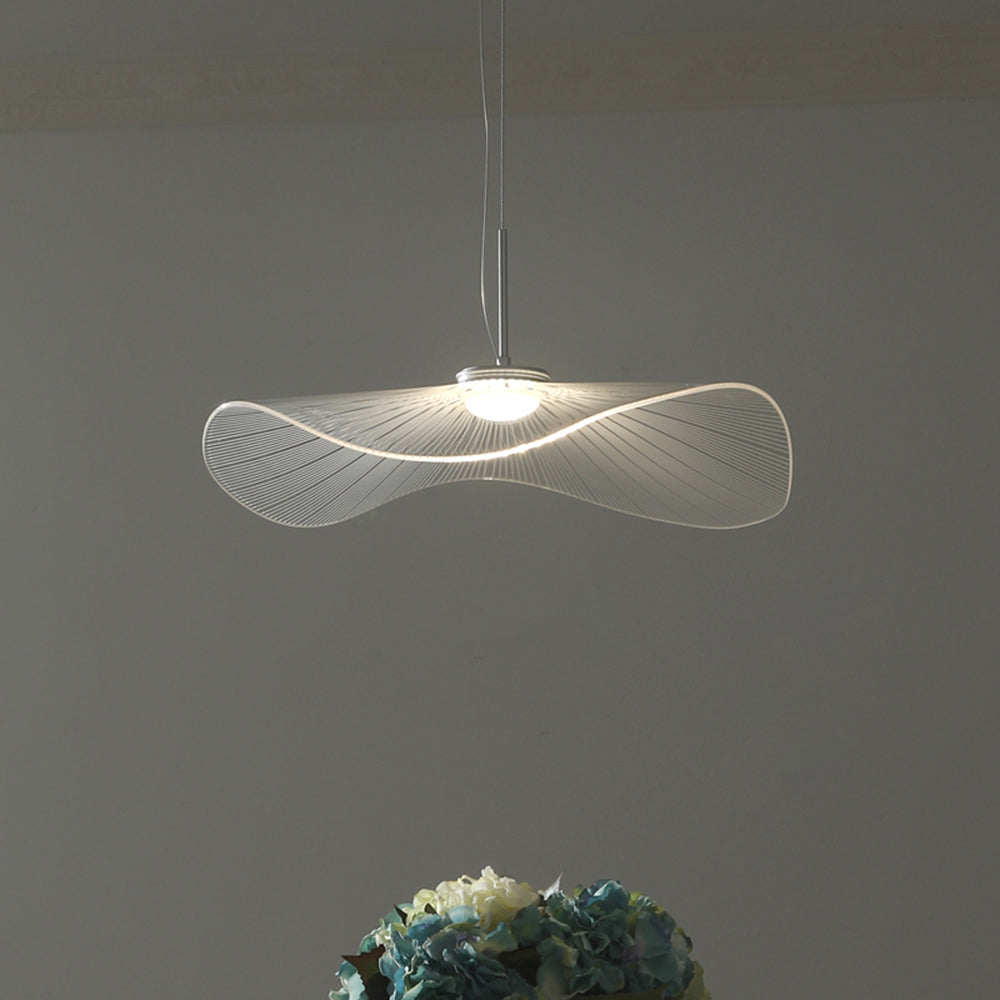 Arisha Suspension Feuille de lotus Contemporaine, Métal/Acrylique, Blanc, Salle de Séjour/Chambre à Coucher