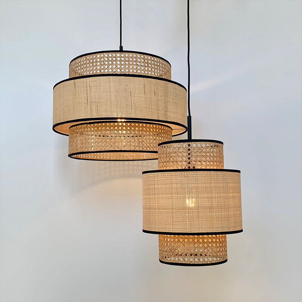 Ritta Suspension Cylindre Naturelle, Metal/Rotin, Bois, Salon