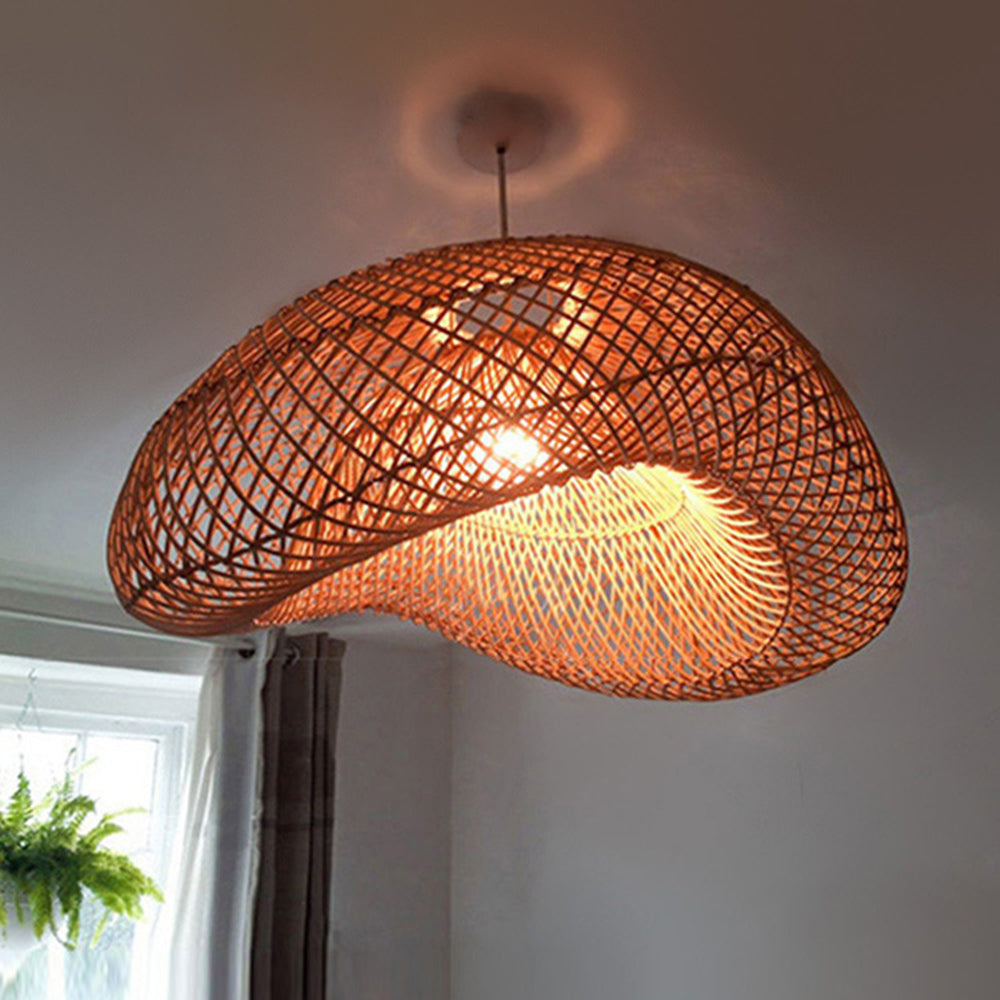 Ritta Suspension Dôme Rustique, Métal/Rotin, Marron, Salon/Café