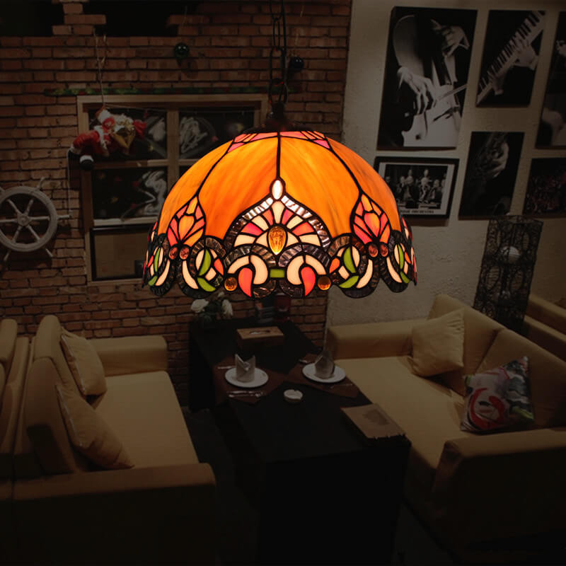 Tiffany Vintage Dôme Suspension Tachée Verre Salon