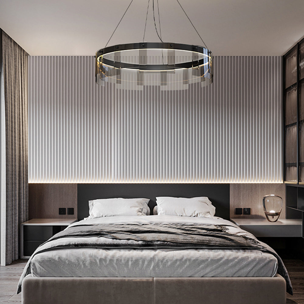 Arisha Suspension Anneau Moderne, Métal/Verre, Noir, Chambre à Coucher/Salon