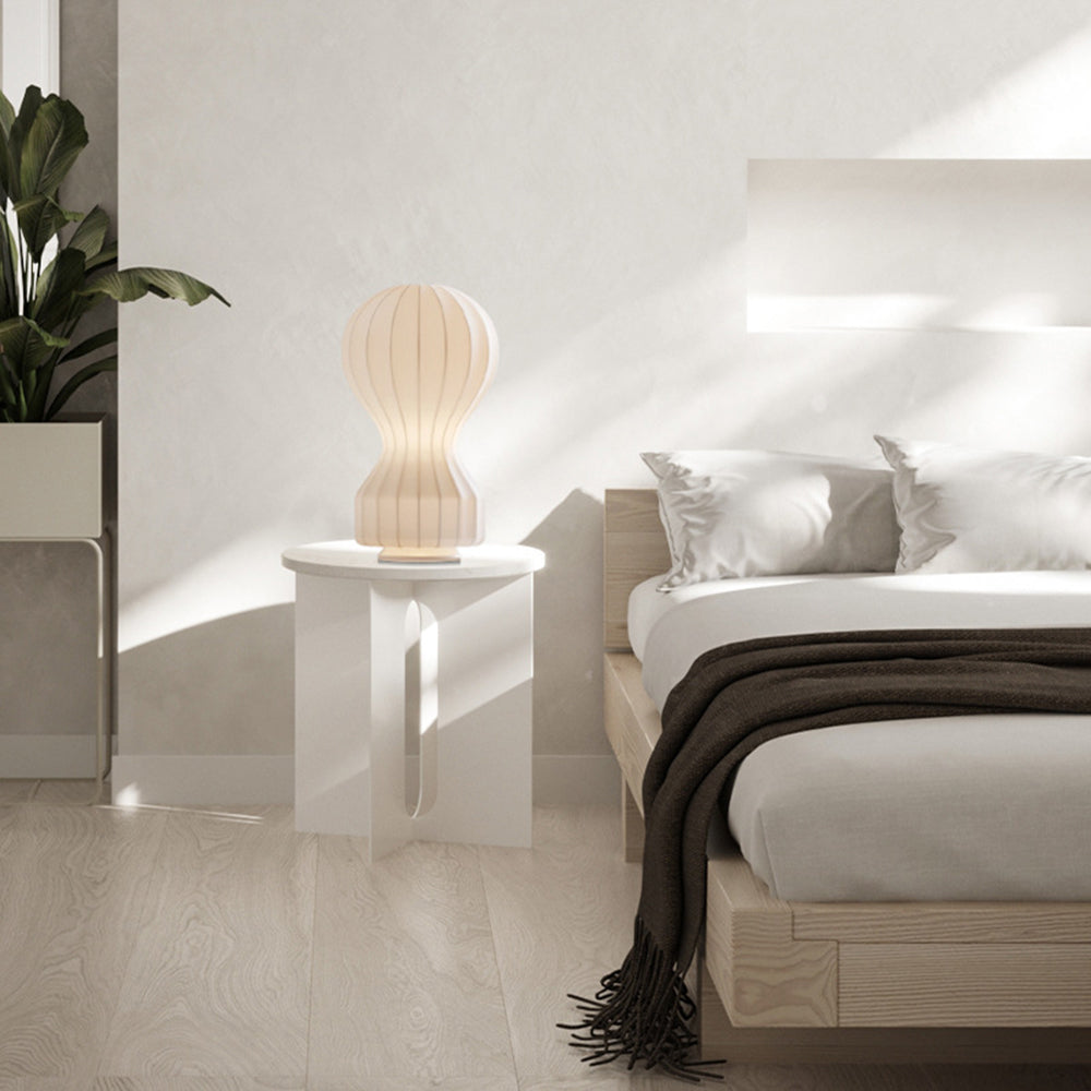 Ritta Lampe de Table Simple, Métal/Soie, Blanc, Chambre à Coucher