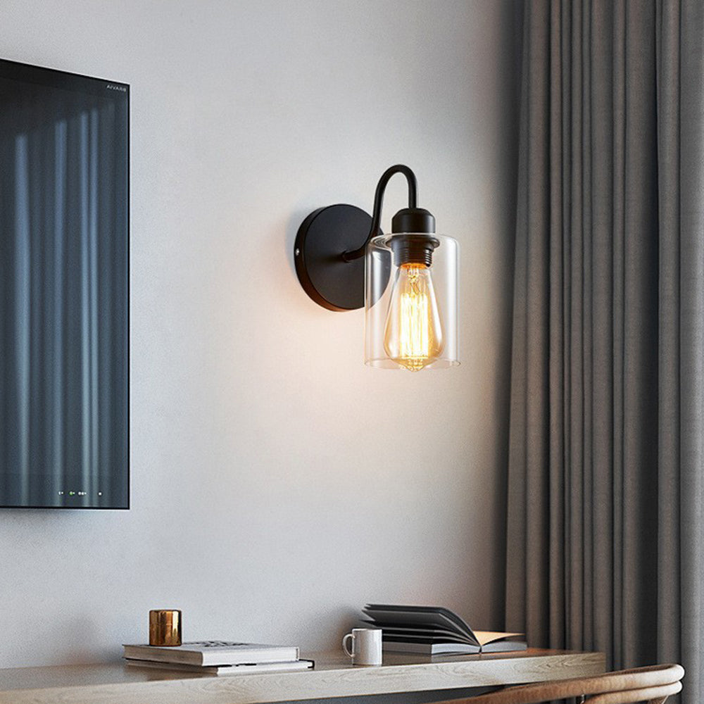 Silva Applique Murale Cylindre Rétro, Métal/Verre, Noir, Chambre