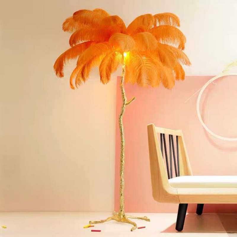 O'Moore Lampadaire Fleur Luxe Plume/Métal Coloré Salon