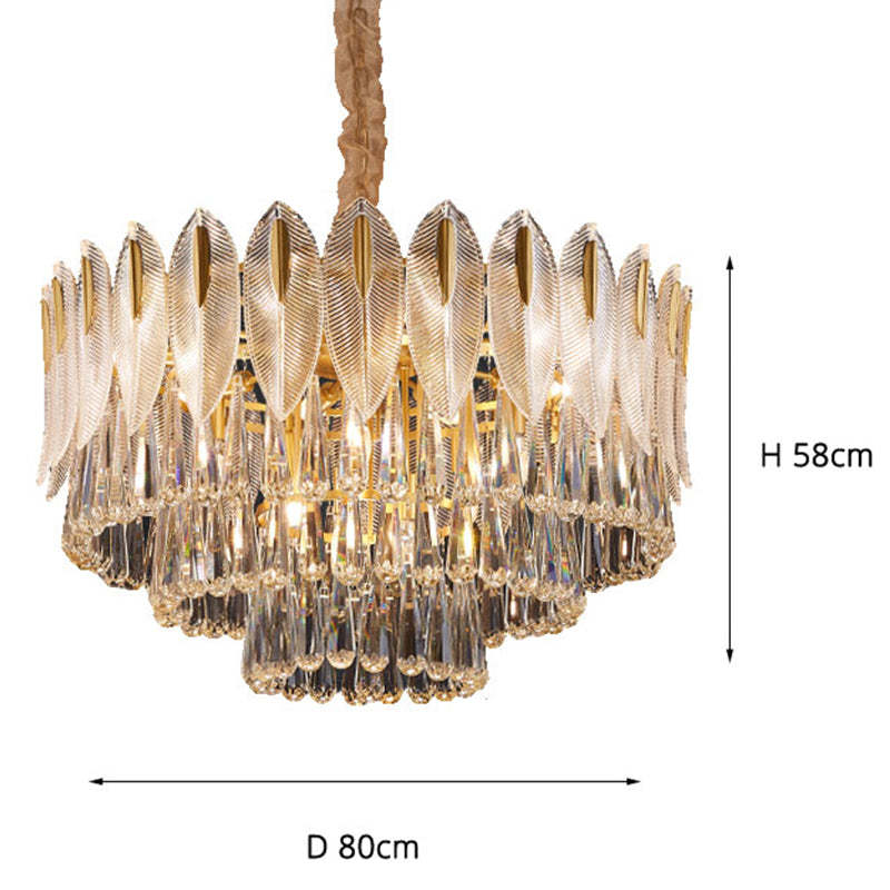 Kristy Lustre Plume Cristal, Métal/Cristal, Doré, Salon
