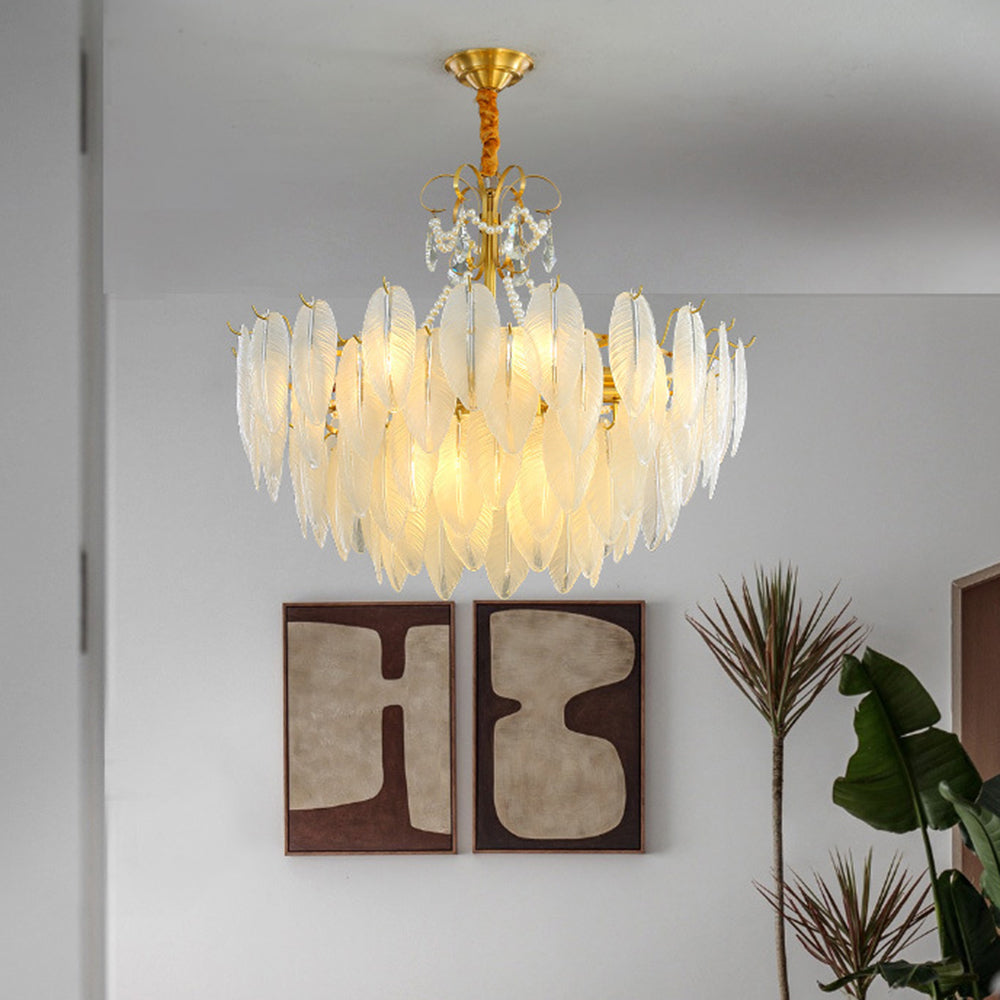 Kristy Suspension Plume Moderne, Cuivre/Verre, Doré, Salon