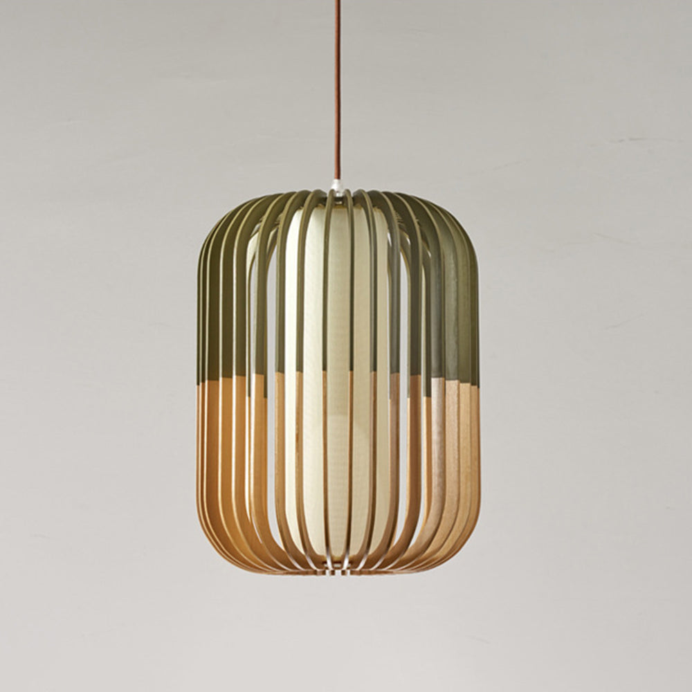 Muto Suspension cylindre Rustique, Bois/Tissu, Vert/Marron, Chamber à Coucher
