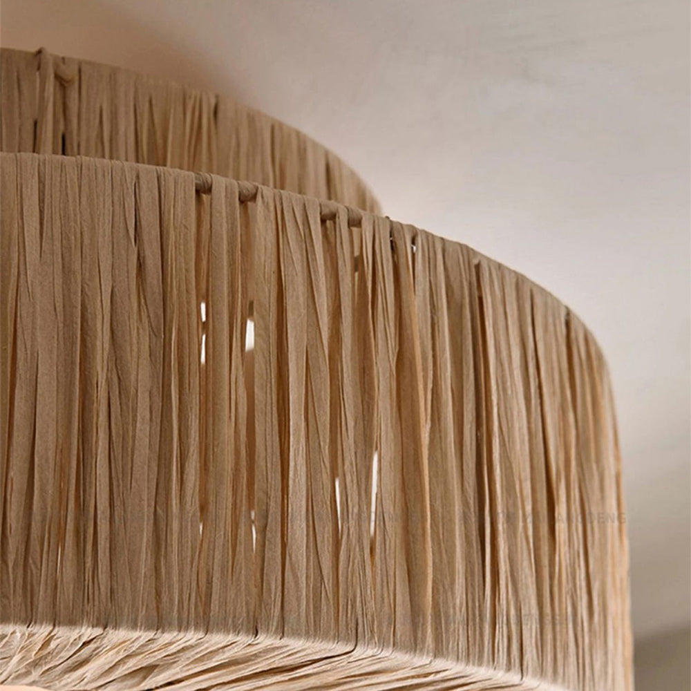 Ritta Rattam Suspension Ronde Simple, Métal/Rotin, Marron, Chambre à Coucher/Librairie