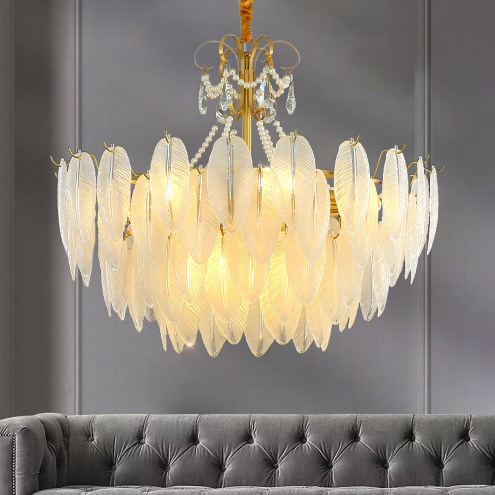 Kristy Suspension Plume Moderne, Cuivre/Verre, Doré, Salon