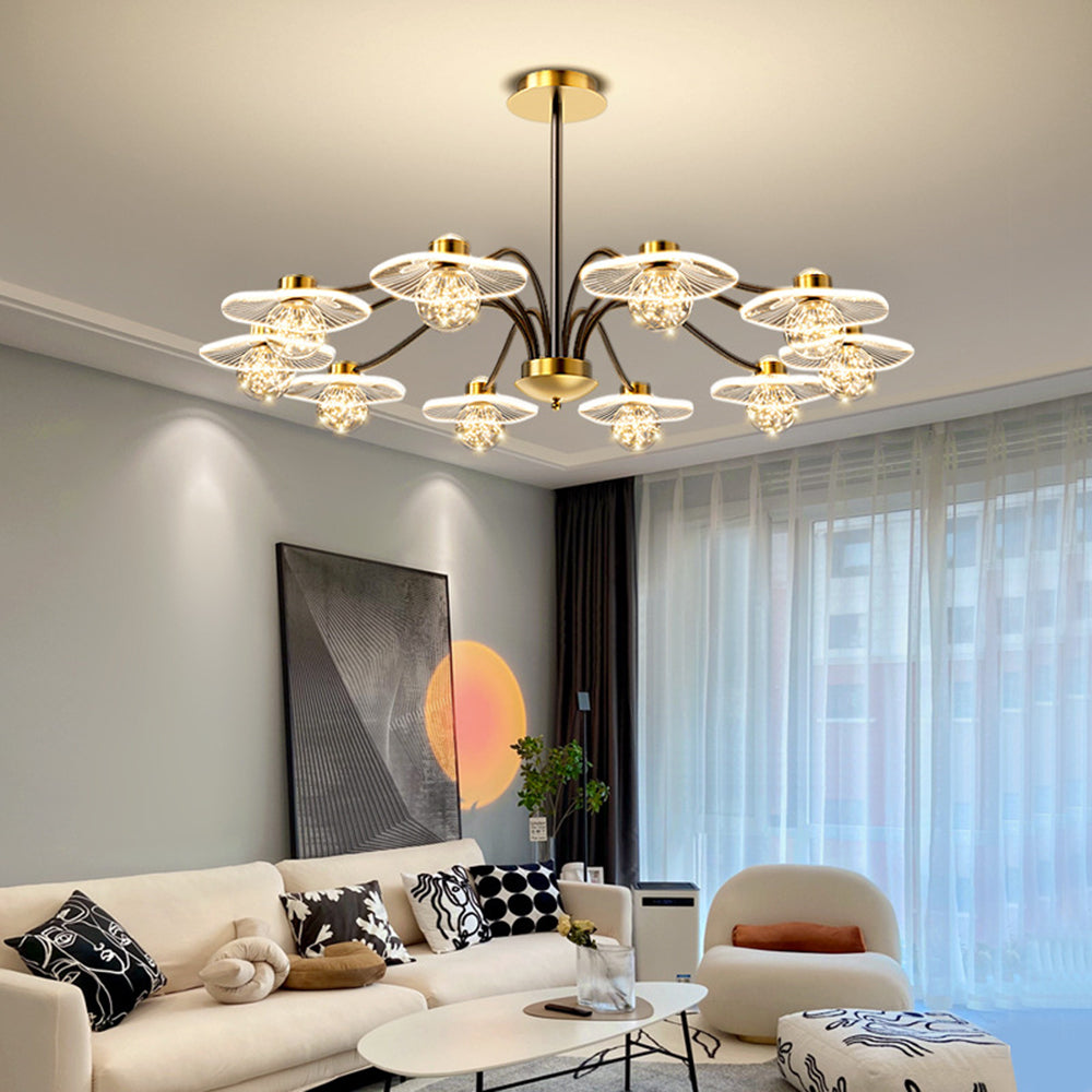 Arisha Suspension Multi Transitionnel, Métal/Acrylique/Verre, Doré, Salon/Chambre à Coucher
