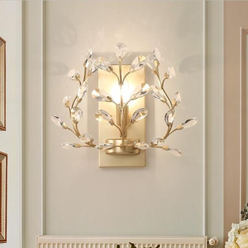 Ray Applique Murale Branche Vintage, Métal/Cristal, Noir/Doré, Salon