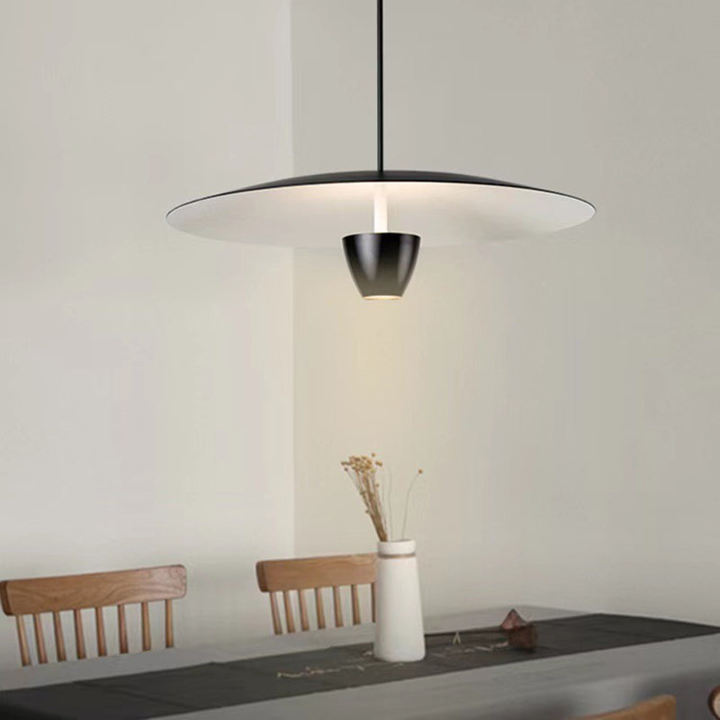 Arisha Suspension Ronde LED Minimaliste, Métal, Noir, Salon