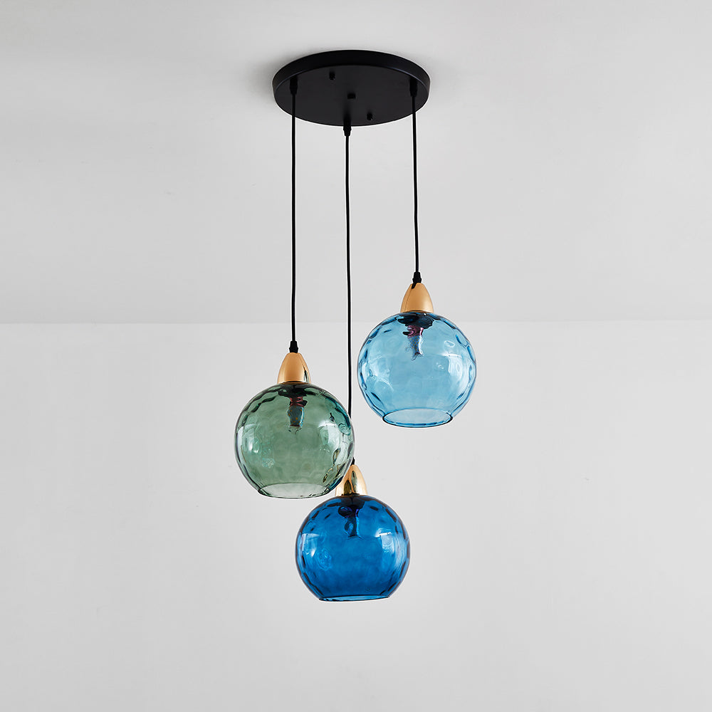 Valentina Suspension Boule Ondulation Nortique Métal/Verre Vert/Gris Salon