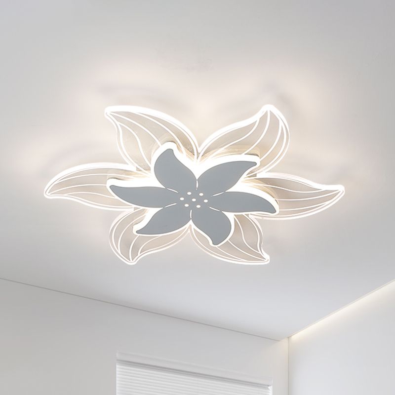 Arisha Fleur Moderne LED Plafonnier Blanc Métal Acrylique Salon