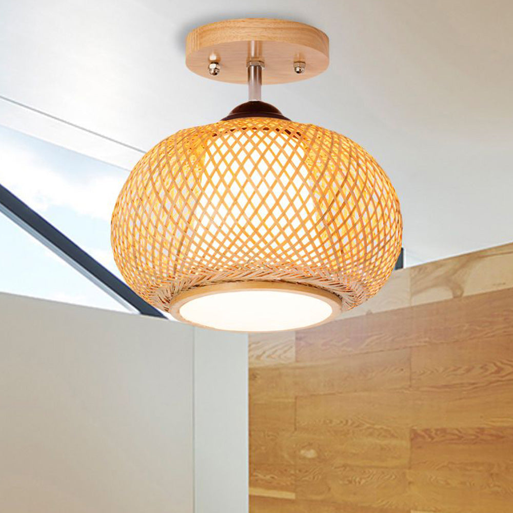 Ritta Plafonnier Dôme Simple Vintage LED Bamboo Bois Salon/Chambre à Coucher