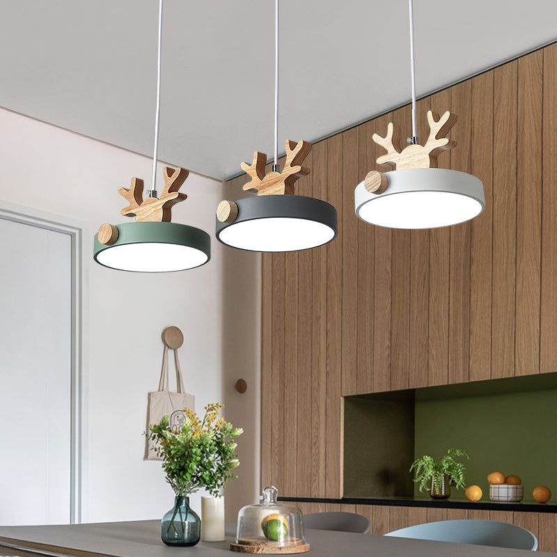 Valentina Suspension Rond Mignon Moderne Métal/Bois Vert/Noir Salle à manger