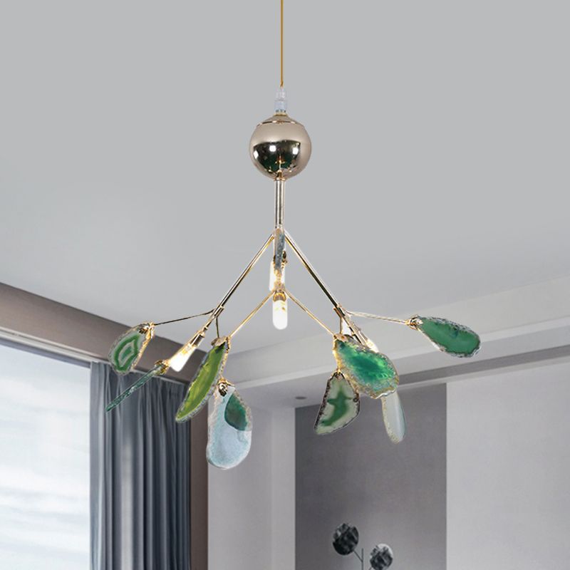 Arisha Art LED Suspension Bleu Métal Agate Salon Chambre à coucher
