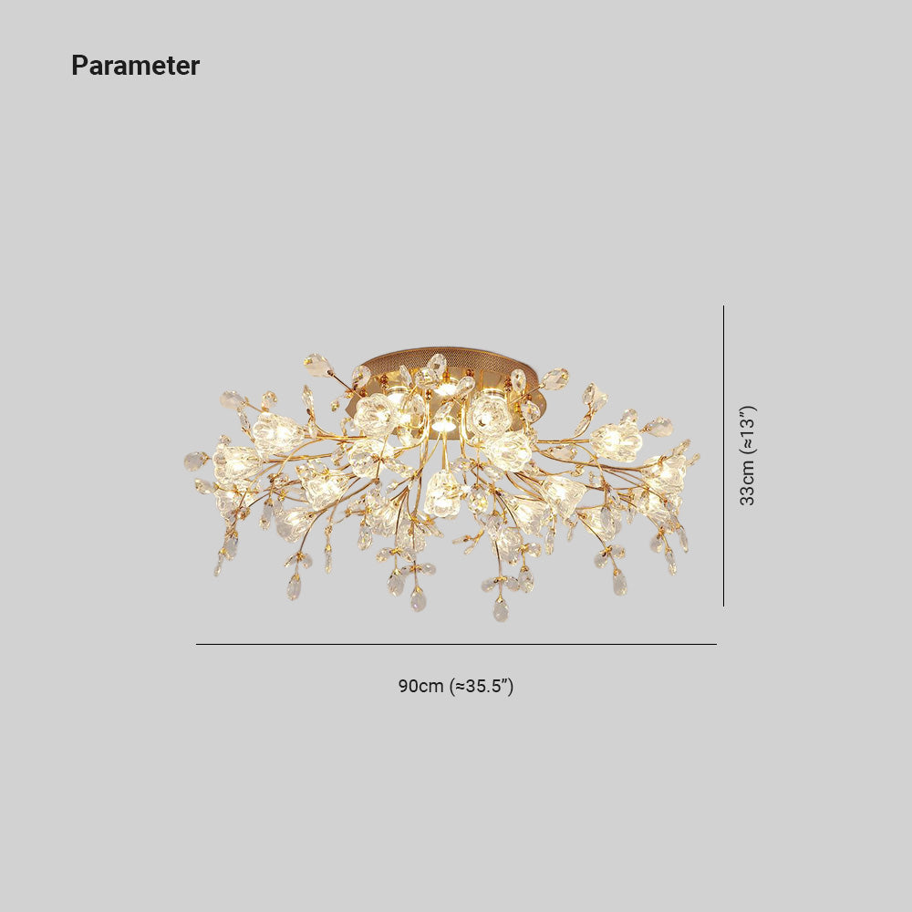 Arisha Design LED Plafonnier Fleur Art Deco Métal/Verre Doré Salon/Chambre à Coucher
