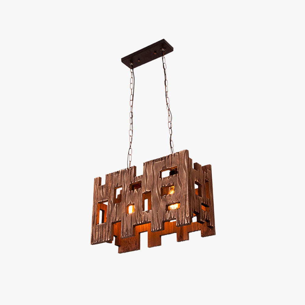 Epoch Suspension Rectangulaire Rustique, Metal/Bois, Bois, Chambre