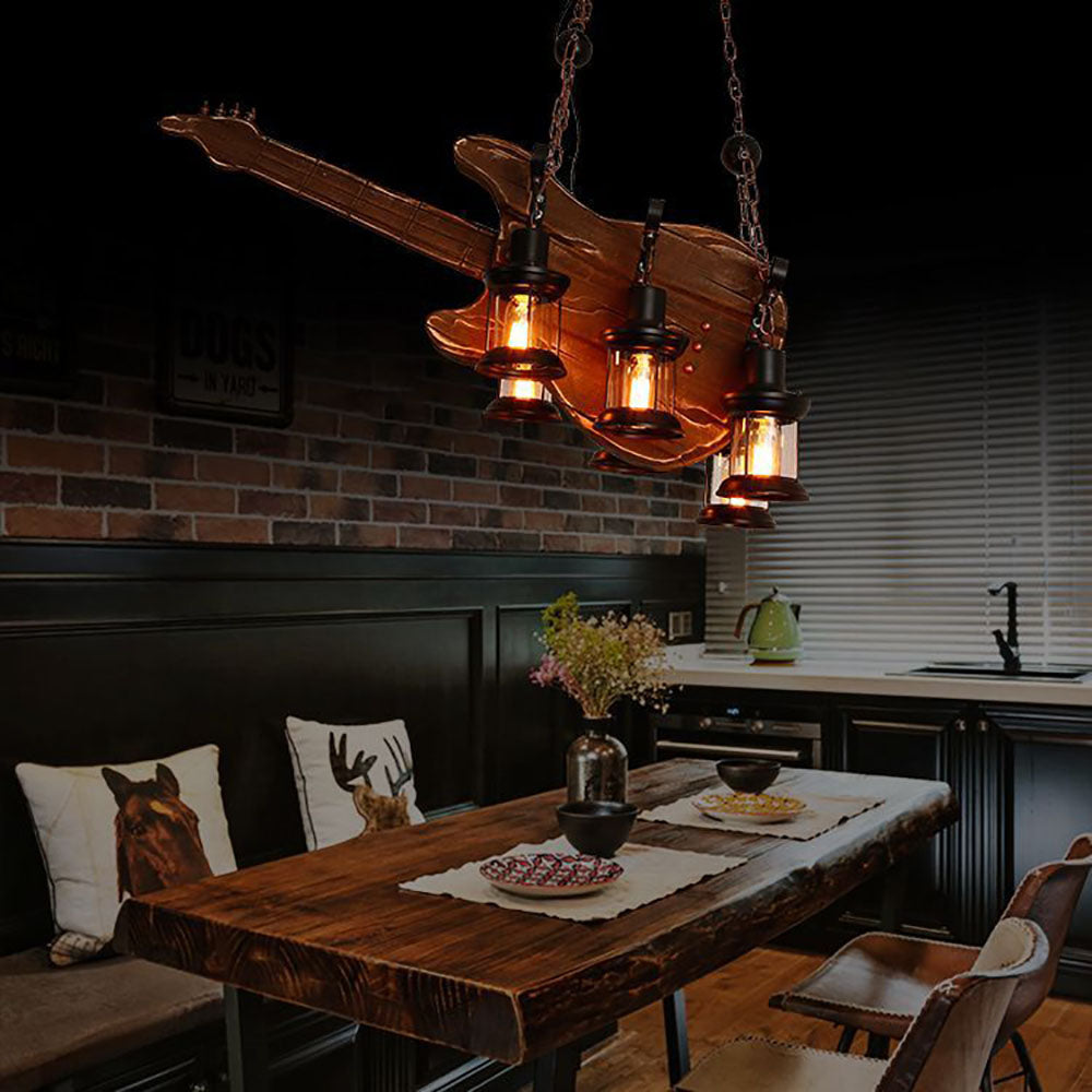 Epoch Suspension Guitare Vintage, Metal/Bois, Marron, Chambre