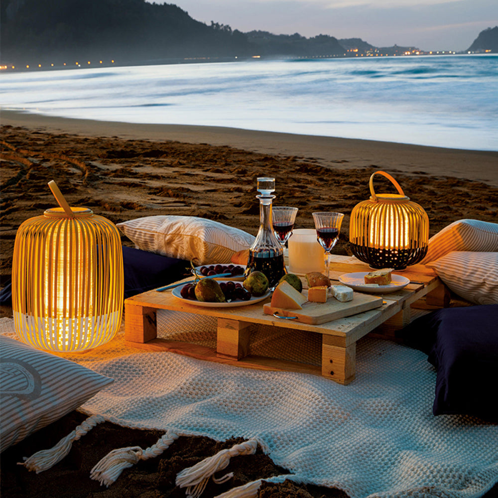 Ritta Vintage LED Lampadaire Noir/Blanc Bambou/Acrylique Extérieur