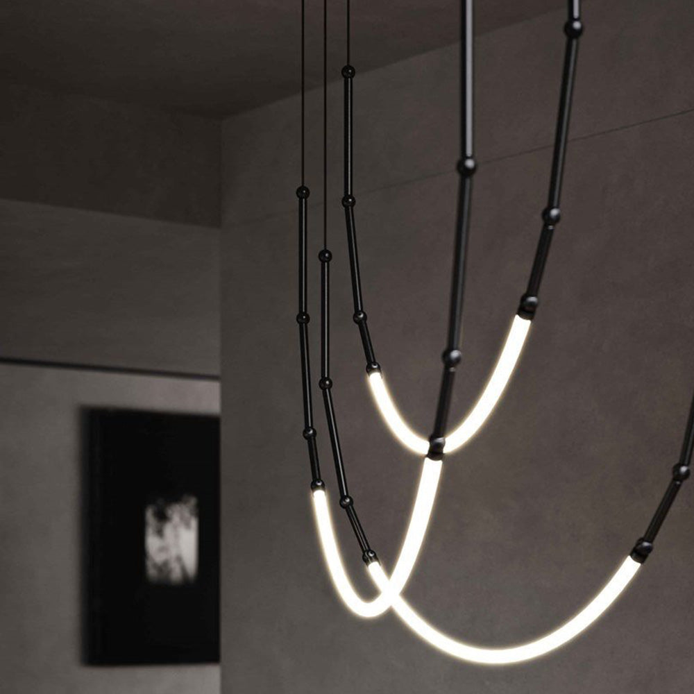 Ray Luminaires Suspensions de Manière Détournée Linéaire Silicium/Métal Noir/Blanc Salon/Chambre à Coucher