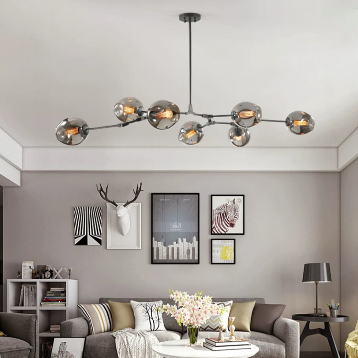 Valentina Suspension Nordique, Verre, Noir/Or, Salon