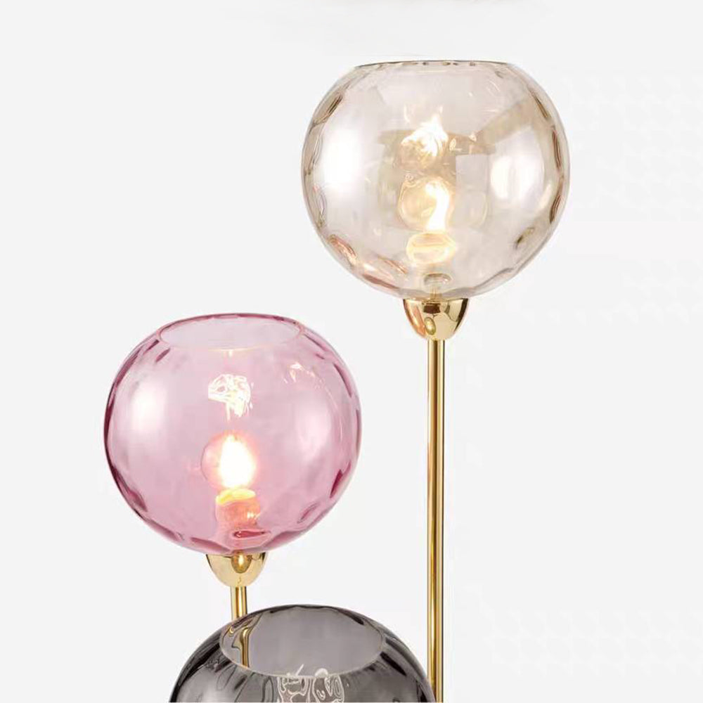 Valentina Lampadaire Boule Moderne, Métal/Verre Mat, Rouge-Gris/Orange-Bleu, Salon