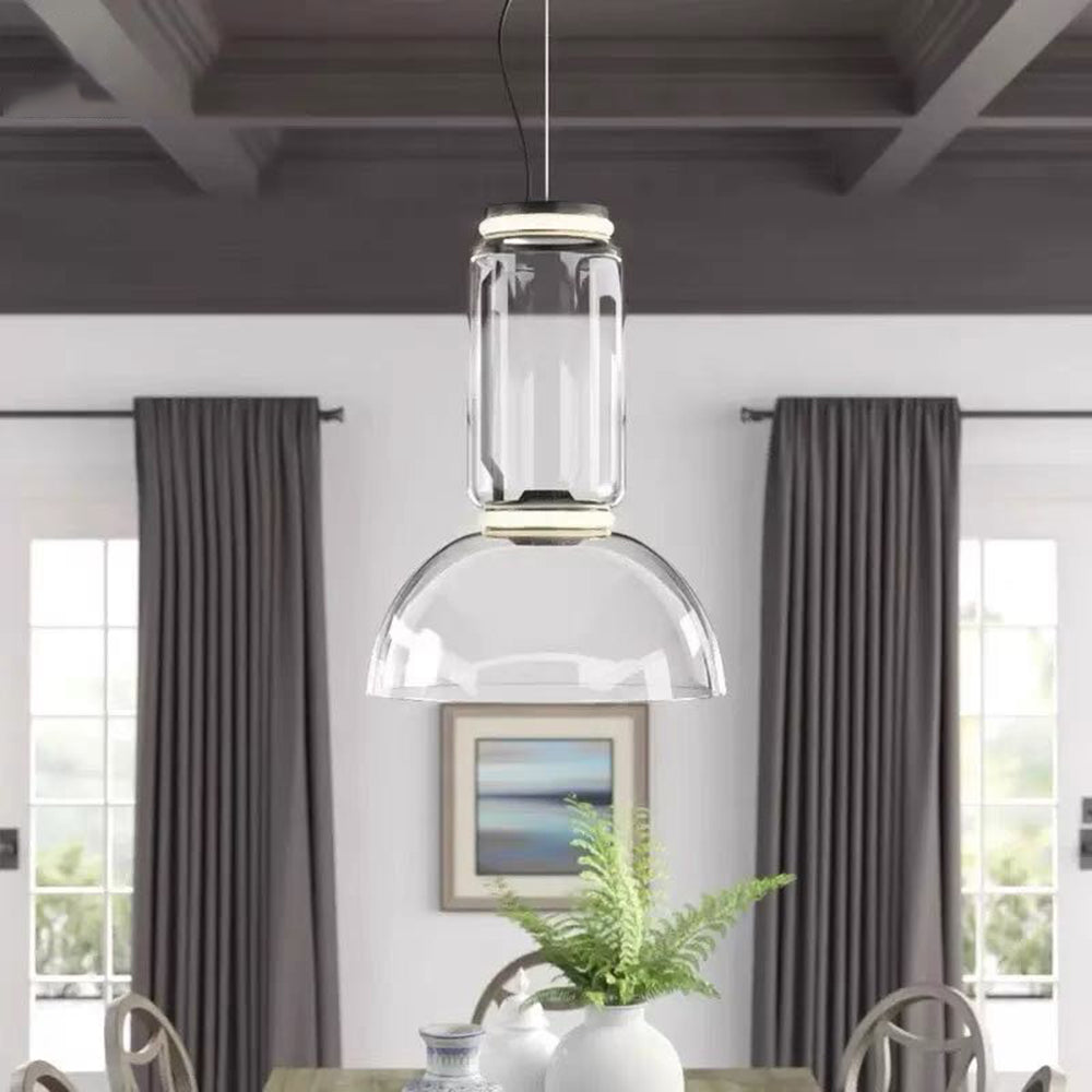 Valentina Luminaires Suspensions LED Cylindre Minimalisme Métal/Verre Transparent Salon/Chambre à Coucher