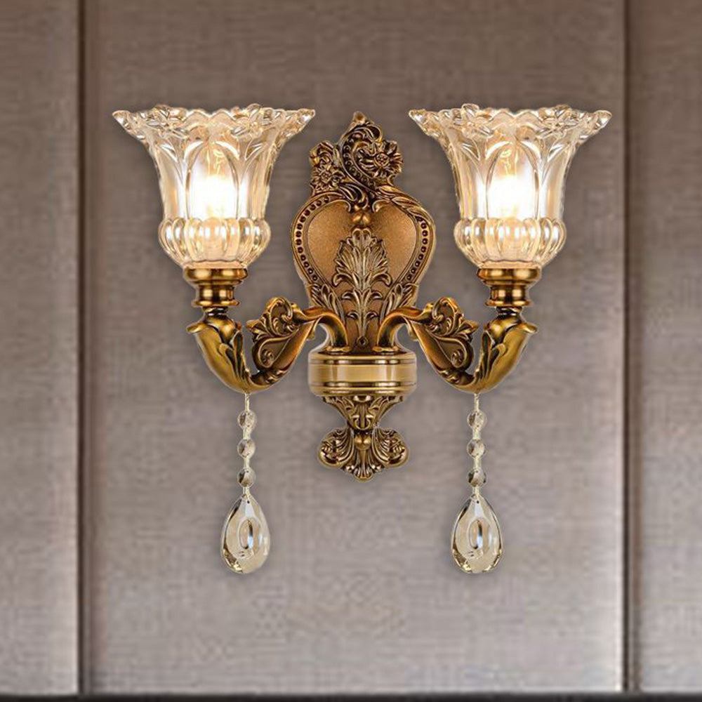 Ray Design Floral Applique Murale Fleur Vintage LED Métal/Verre Bronze Chambre
