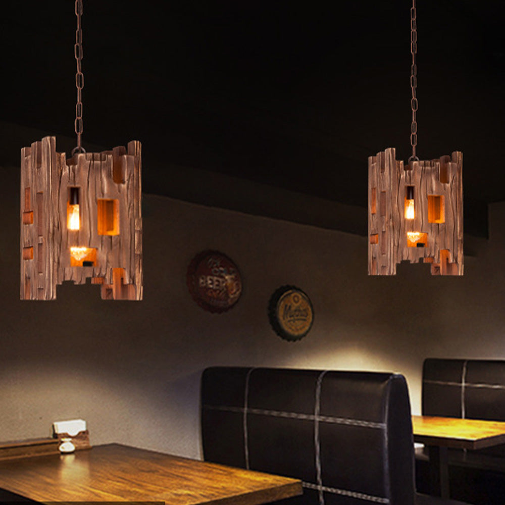 Epoch Suspension Rectangulaire Rustique, Bois/Metal, Bois, Chambre