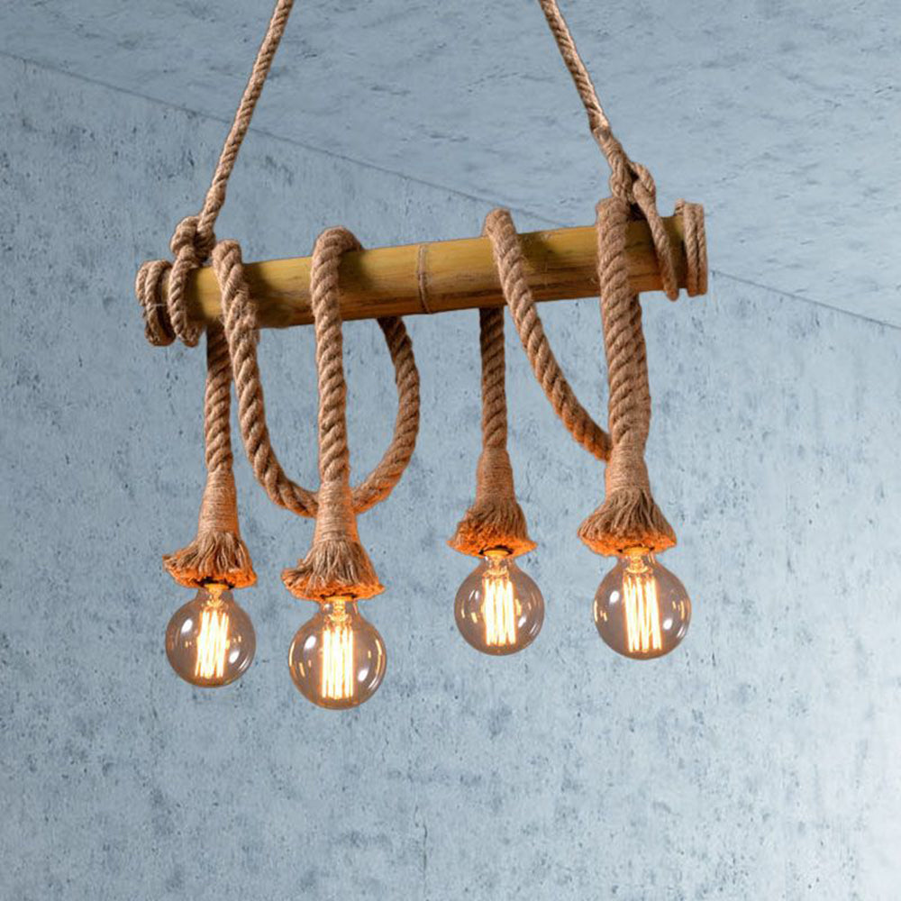 Silva Luminaires Suspensions Vintage LED Bambou/Métal Marron Salon/Chambre à Coucher