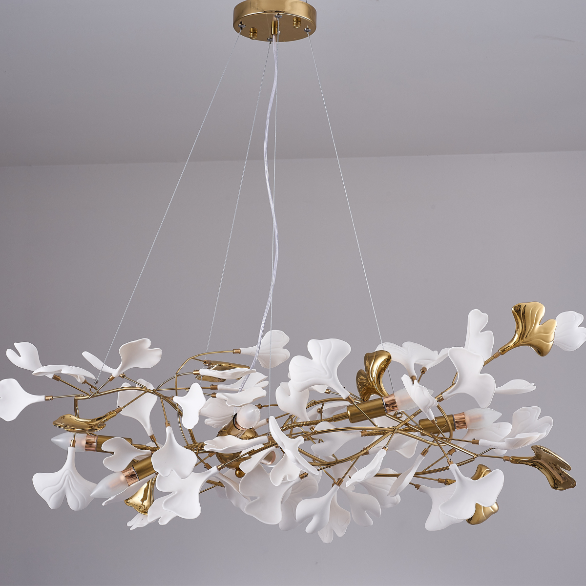 Olivia Lustre Suspension Feuille Artistic Design, Métal/Céramique, Blanc, Salon