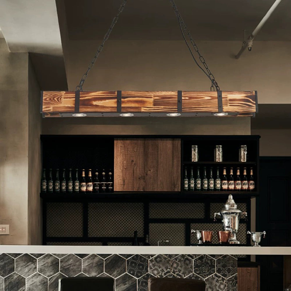 Silva Luminaires Suspensions Linéaire Vintage Industrielle Bois Marron Salon/Bar/Cuisine
