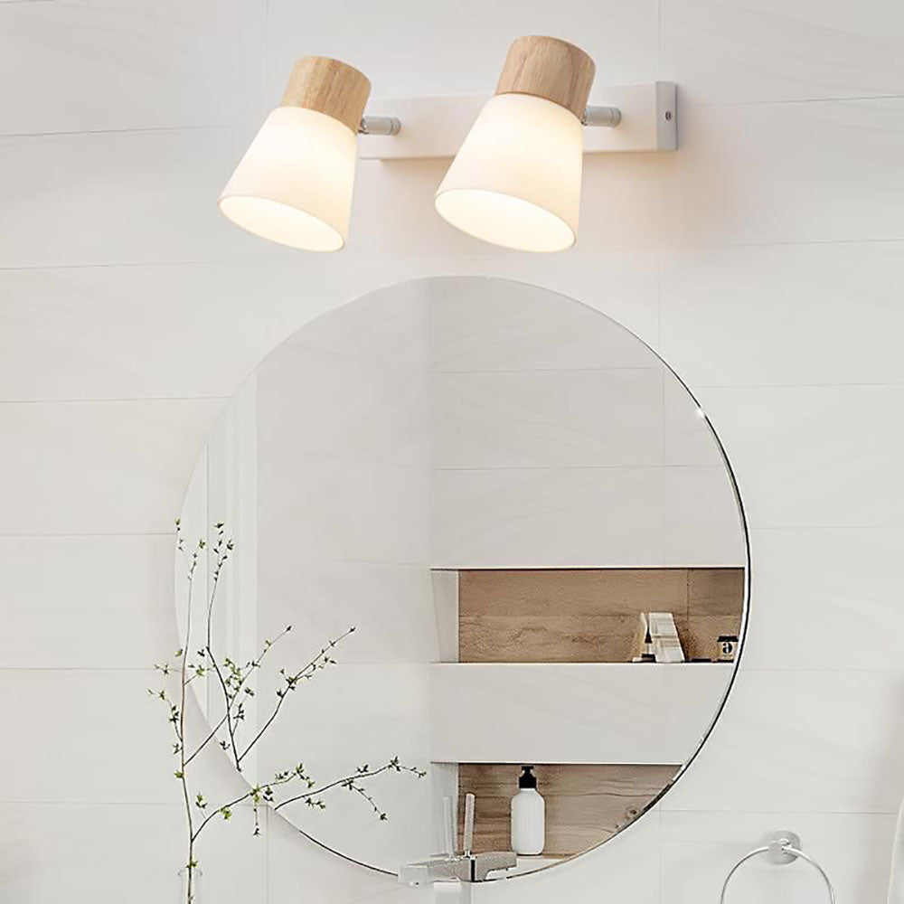 Muto Design Italien LED Applique Murale à Miroir Ronde Rustique Bois/Verre Blanc Salle de Bain
