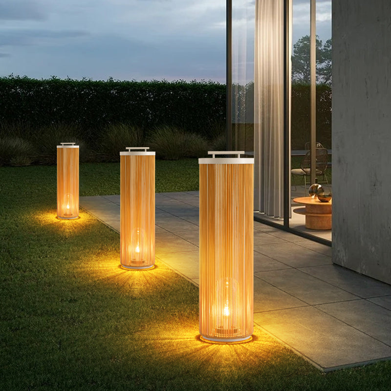 Ritta Lampadaire Cantine Moderne, Métal/Rotin, Bois, Extérieur