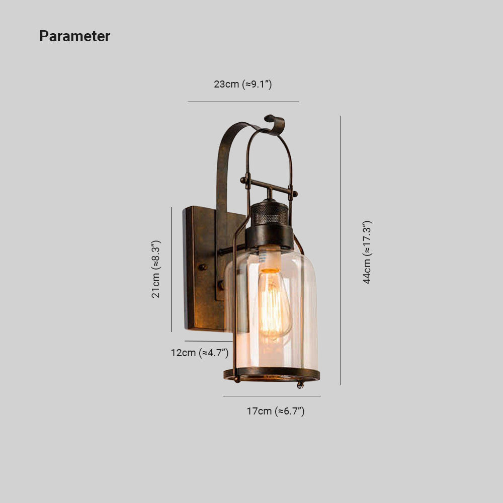 Silva Applique Murale LED Lanterne Vintage Métal/Verre Noir/Rouille Chambre/Salle à Manger