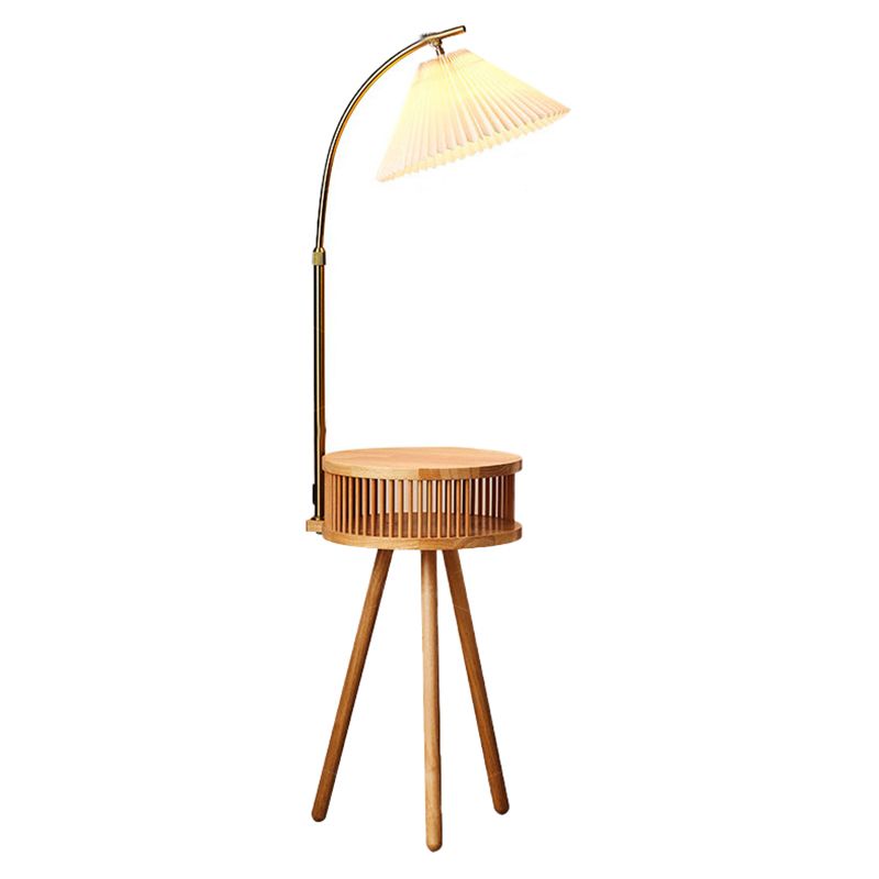 Muto Lampadaire Plissé Vintage, Métal/Tissu, Bois/Noyer, Salon