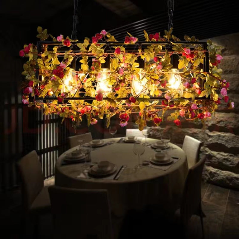 Silva Vintage LED Suspension Rose Métal Bois Salon Salle à Manger